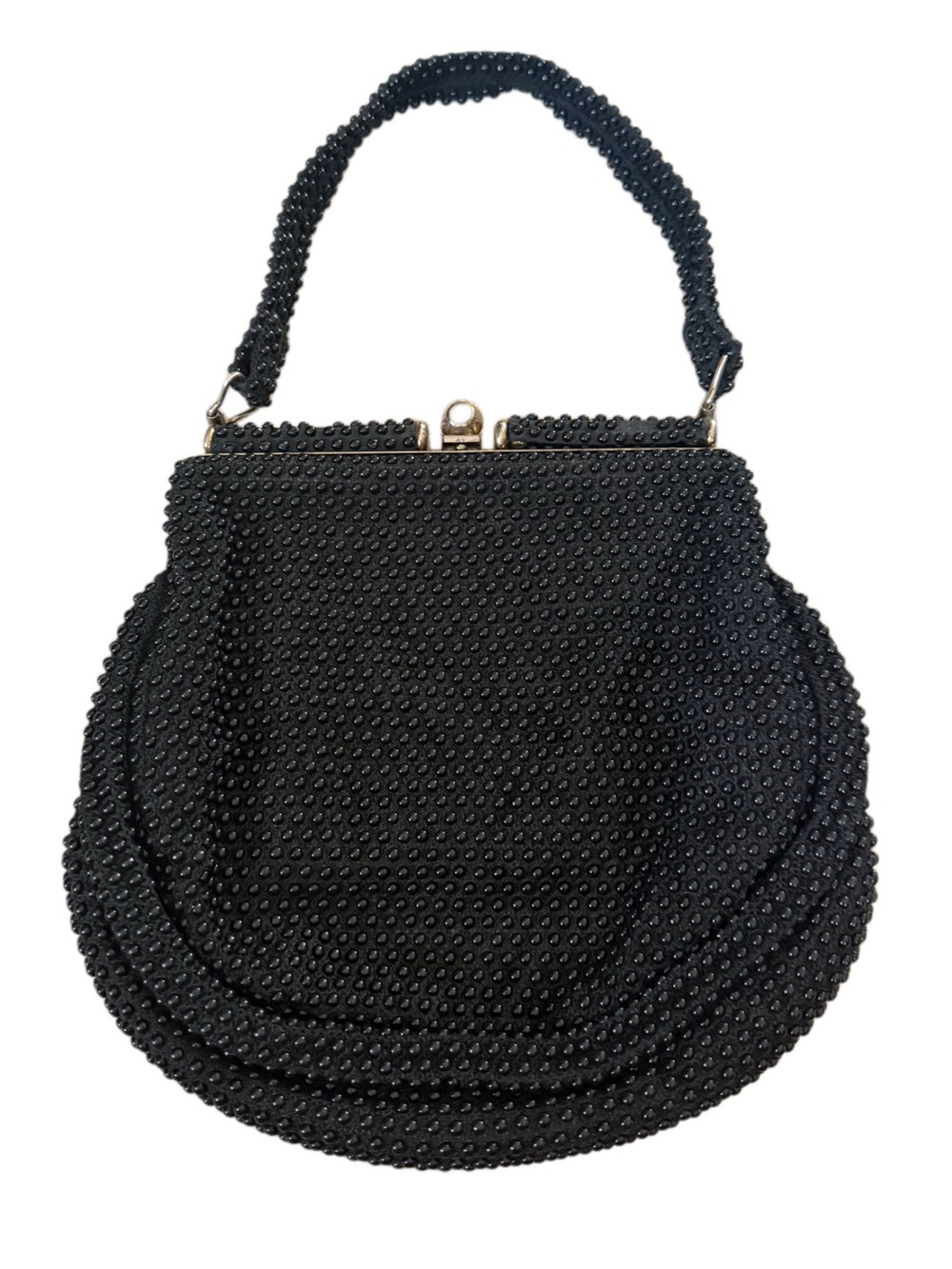 Vintage Corde Beaded Black Evening Top-Handle Clutch Bag